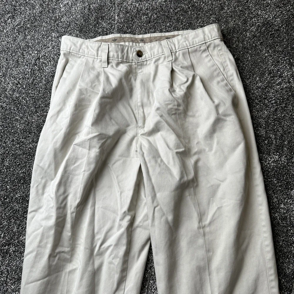 Docker Pants Mens 34x32 Beige Chino Pleated Front Classic Fit Slash‎ Pocket